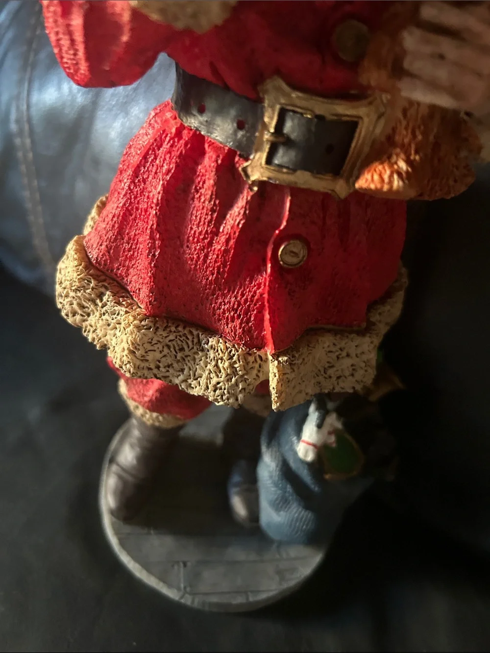 Vintage old, looking Red and Cream Santa Figurine Holding Nutcracker